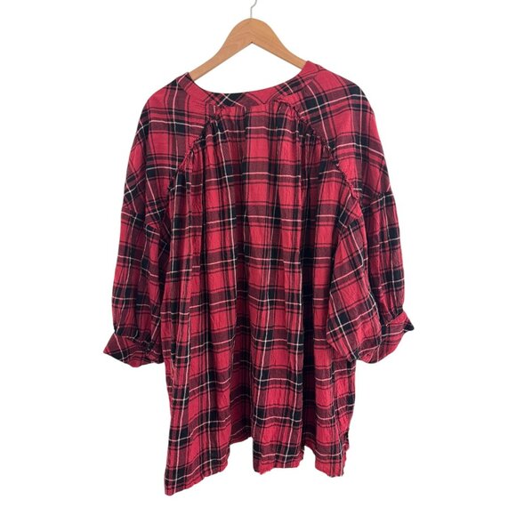 Intimately Free People Not Your Boyfriend's Oversized Red Plaid Tunic Top Size M - Picture 7 of 13